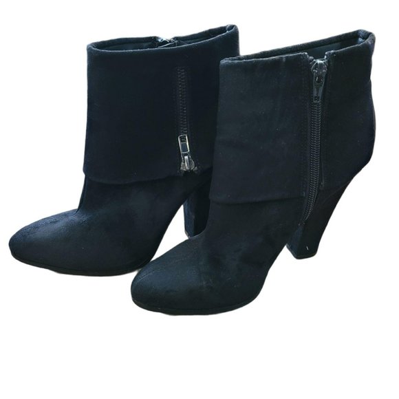 Black Suede Ankle Boots Booties Cuffed Side Zip Forever 21 Size 6 LH8146 - Picture 3 of 7